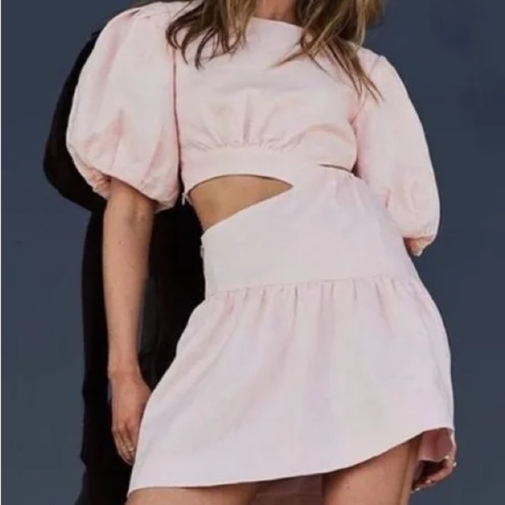 Bardot Light Pink Puff Sleeve Cutout Dress